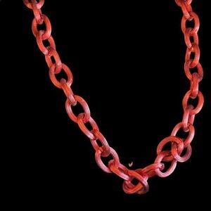 Thick red textured large metal wide link chunky necklace